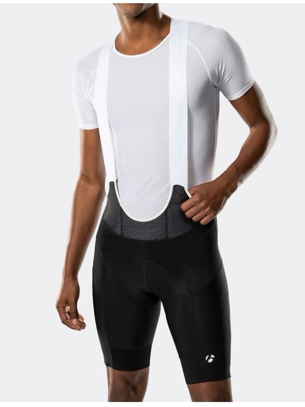 Mens White Mesh Base Layer with Black Cycling Bib Shorts